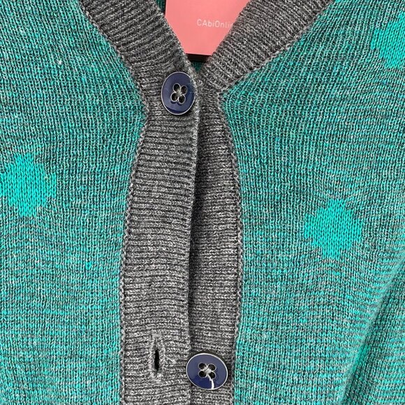 CAbi Gray & Green Cotton Cardigan | Cozy V-Neck Design - Picture 6 of 7
